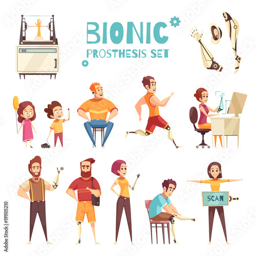 Bionic Prothesis Cartoon Icons Set