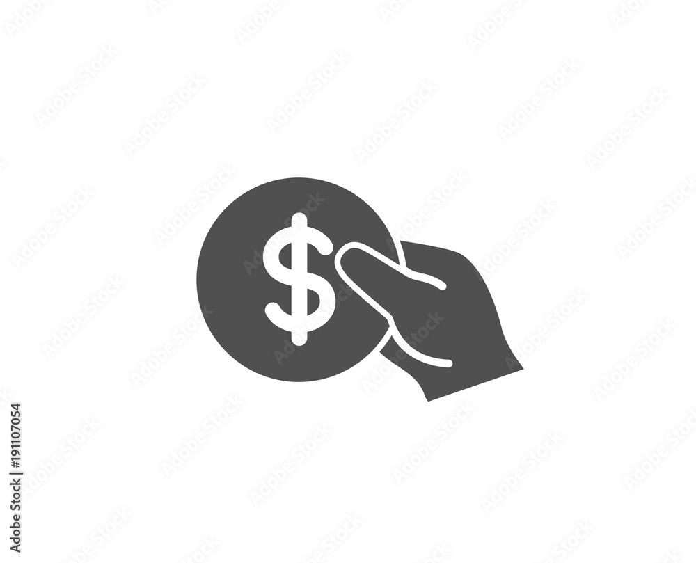 Hold Coin simple icon. Banking currency sign. Dollar or USD symbol. Quality design elements. Classic style. Vector