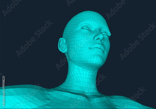 futuristic portrait of a person in low poly style
