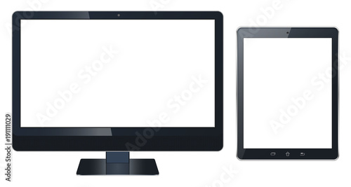Realistic set of monitor pc, tablet isolated on a white background.