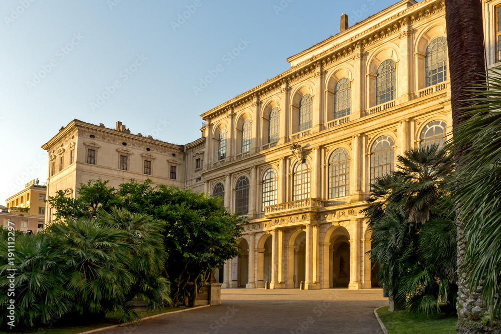 Sunset view of Palazzo Barberini - National Gallery of Ancient Art in Rome, Italy