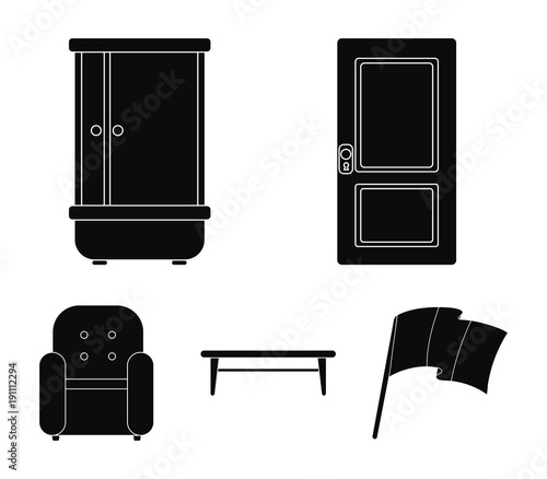 Door, shower, coffee table, armchair.Furniture set collection icons in black style vector symbol stock illustration web.