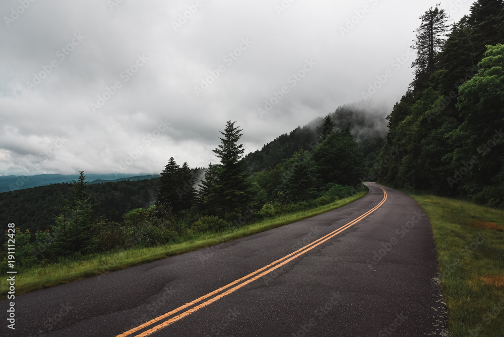 Blue Ridge Parkway on a Foggy Summer Day