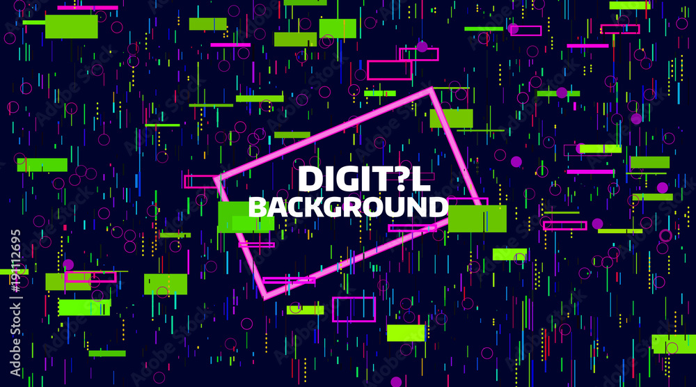Abstract digital geometric background. Bright color data chaos. Glitch and noise defect and distortion Abstract digital geometric background. Bright color data chaos. Glitch and noise defect and distortion
