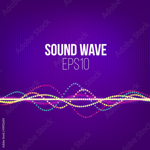 Sound wave vector abstract background. Particles and dots on ultra violet backdrop for cover or presentation. Technology music signal