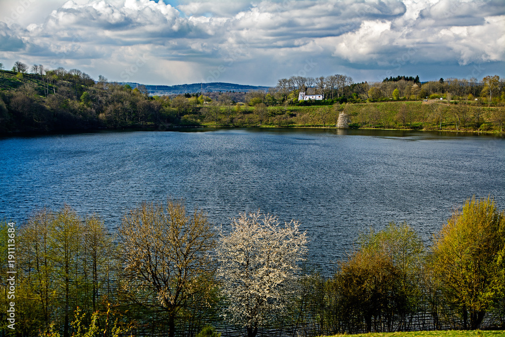 Fototapeta premium Weinfelder Maar at Daun, Eifel, Germany