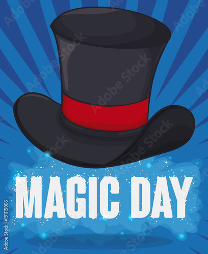 Magical Hat Floating with a Sparkling Greeting in Magic Day, Vector Illustration