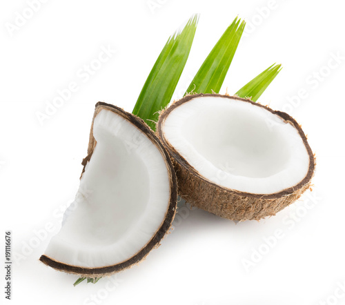 coconuts with leaves isolated on the white