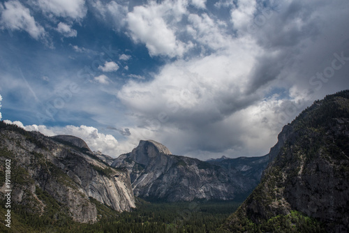 Halfdome in Yosemite valley with stormclouds forming