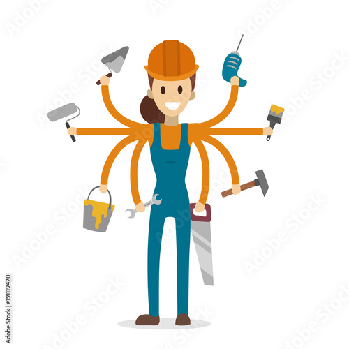 Multitasking construction worker.