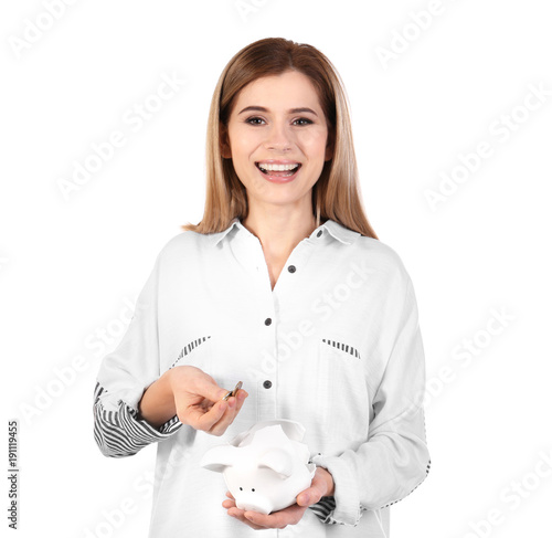 Young woman with broken pig...