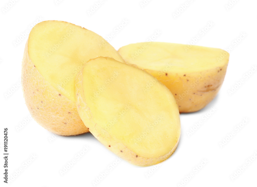 Raw fresh sliced potato on white background Raw fresh sliced potato on white background