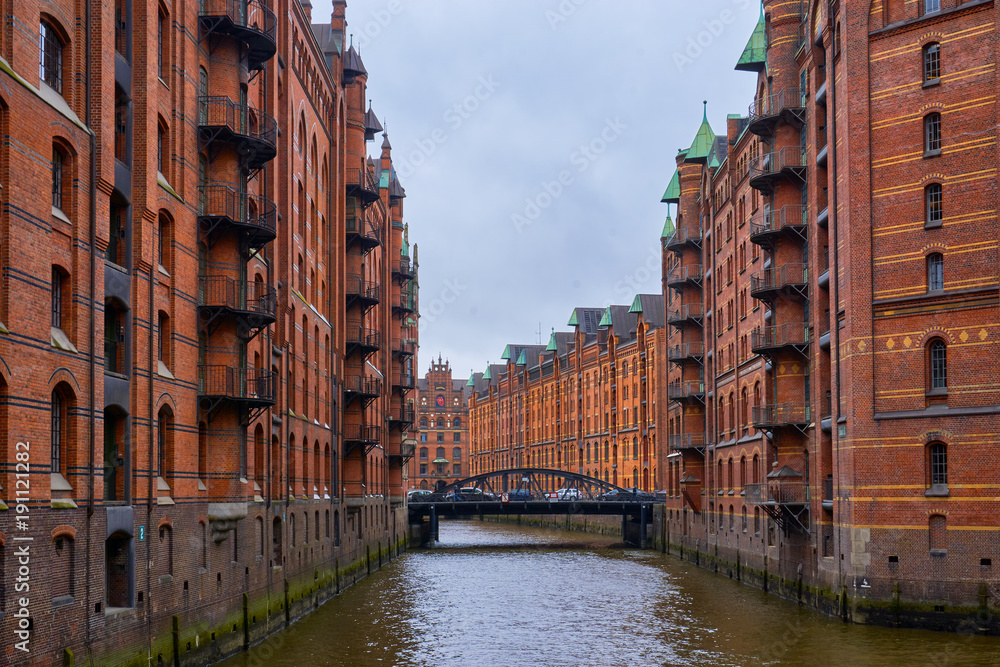 Traditional Buildings at the Speicherstadt area in Hamburg