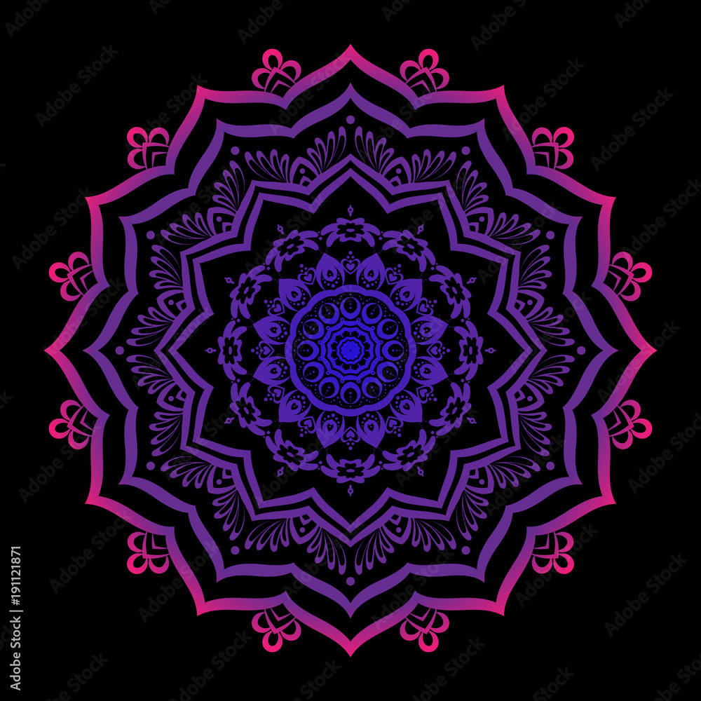 Vector Beautiful Deco Monochrome Contour Mandala