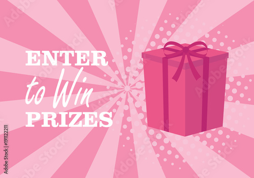 Enter to win prizes gift box. Cartoon origami style vector illustration.