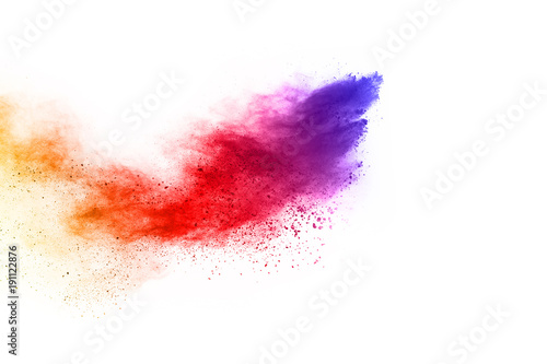 Launched colorful dust, isolated on white background.