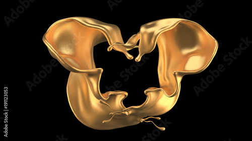 Mysterious, beautiful, luxury gold splash. 3d illustration, 3d rendering.