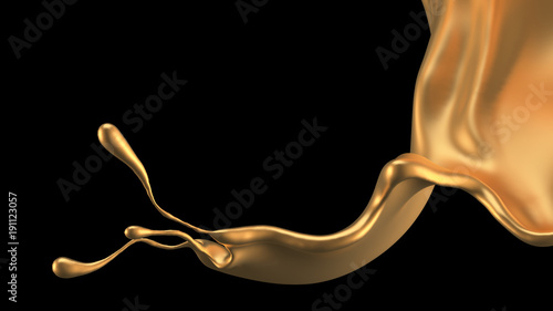 Mysterious, beautiful, luxury gold splash. 3d illustration, 3d rendering.