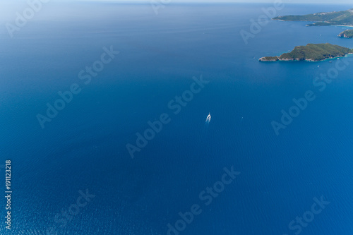 White yacht in Adriatic sea. Montenegro. 