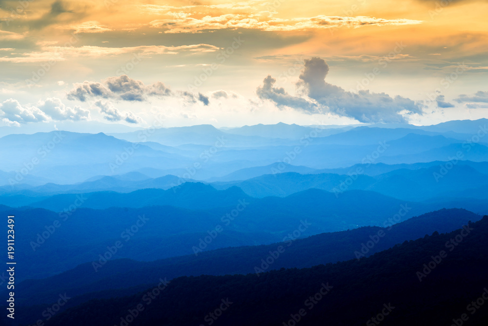 Blue Colorof Mountains Layers in Sunset Sky, Chiang mai , Thailand