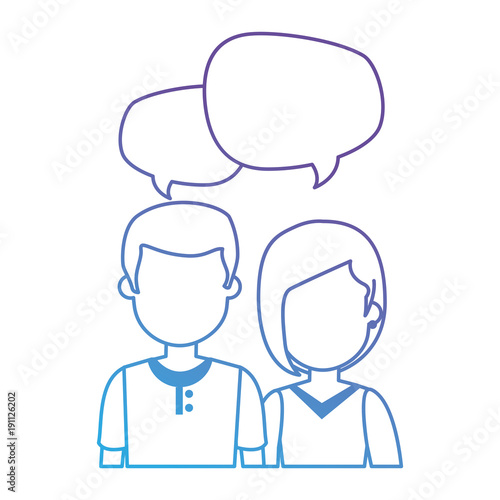 lovers couple with speech bubbles avatars characters vector illustration design