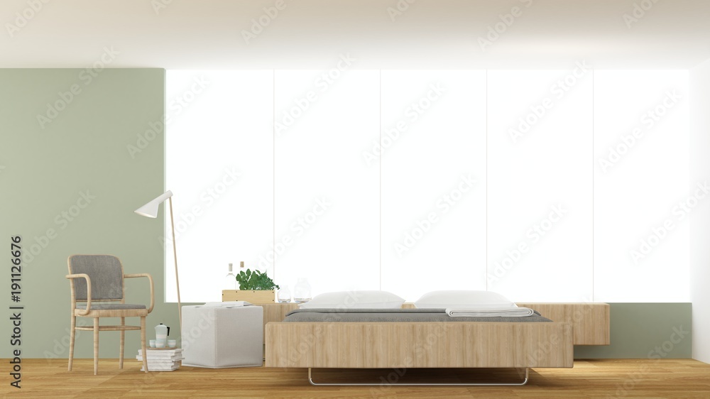 Fototapeta premium The interior hotel bedroom minimal space - 3d rendering