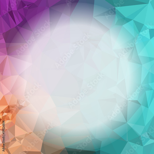 Mosaic triangular background with blurred round blank space for text.