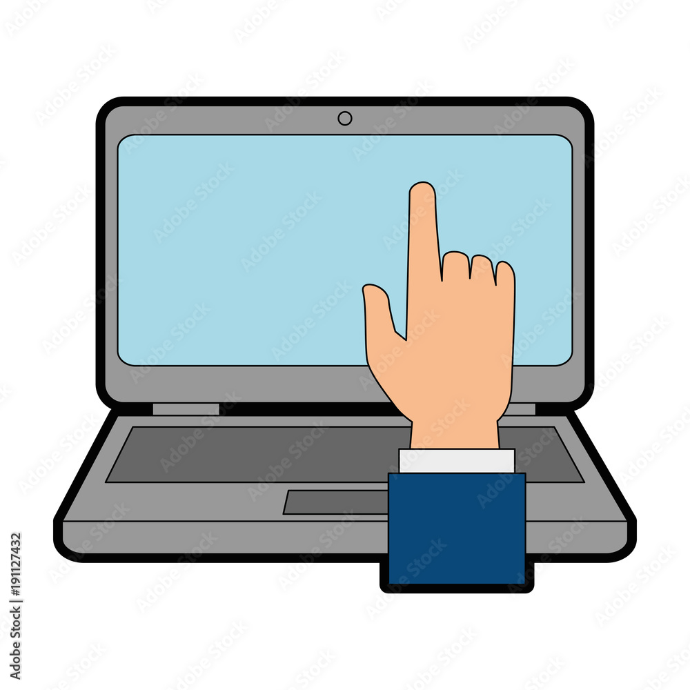 laptop computer with hand user vector illustration design laptop computer with hand user vector illustration design