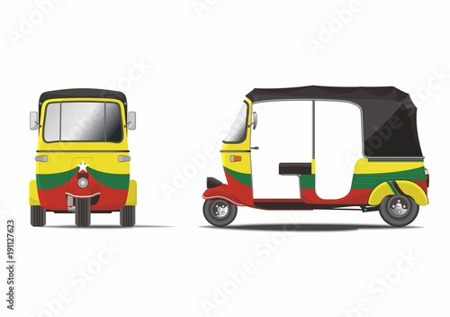 Classic painted Myanmar rickshaw vector