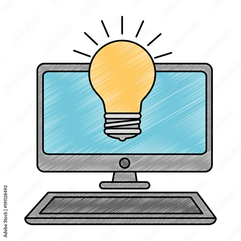desktop computer with bulb vector illustration design desktop computer with bulb vector illustration design