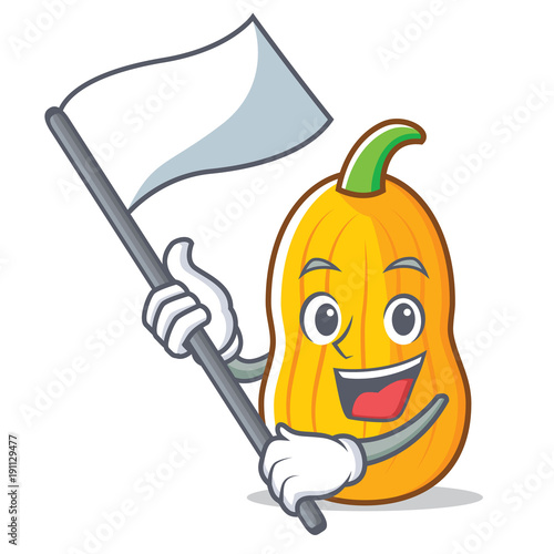 With flag butternut squash mascot cartoon