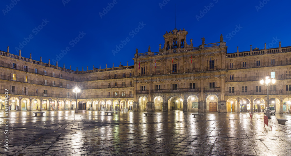 view of Plaza Mayor  in night time. Salamanca