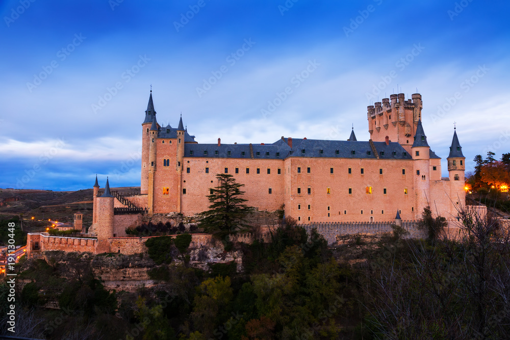 Dusk view of Alcazar of Segovia