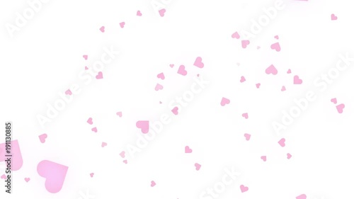 白の背景にたくさんのハートが舞う