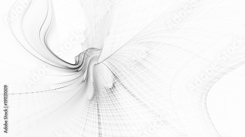 Abstract white background texture. Dynamic 3d composition of curves ands grids. Detailed fractal graphics. Science and digital technology visualization.