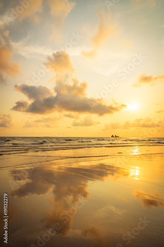 Beautiful sunset on the beach and sea