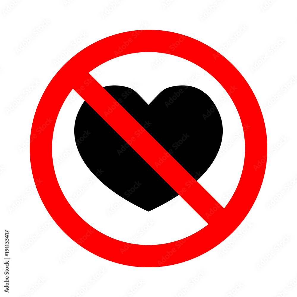 forbidden round road sign with heart shape Stock Vector
