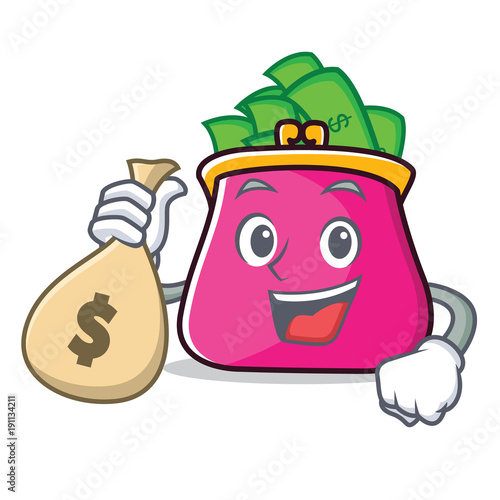 With money bag purse character cartoon style