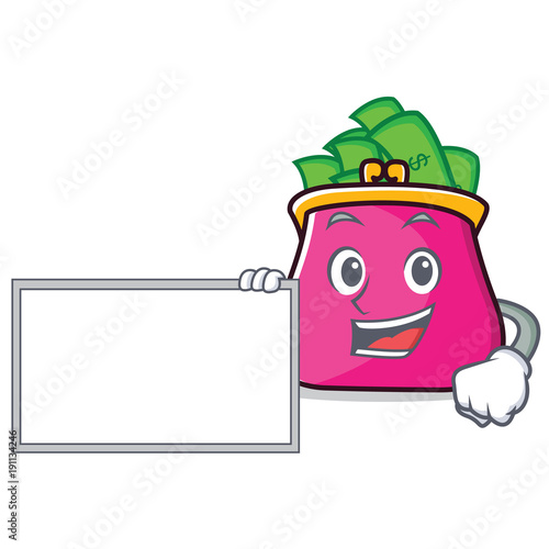 With board purse character cartoon style