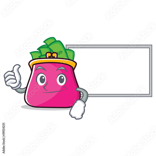 Thumbs up with board purse character cartoon style