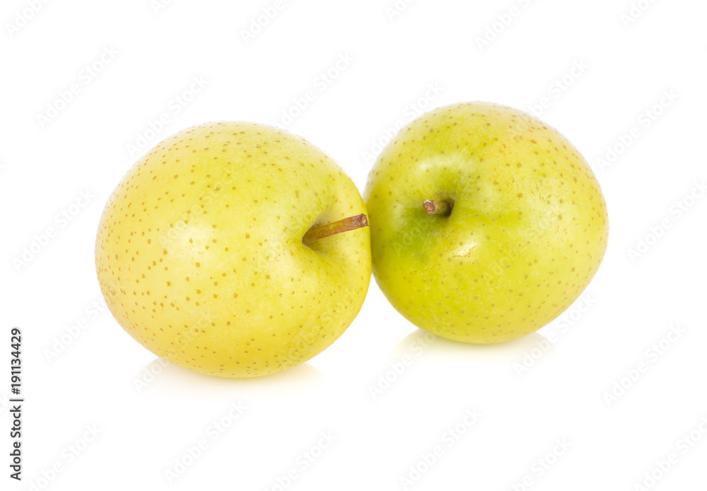 whole fresh Japanese Toki apples on white background whole fresh Japanese Toki apples on white background