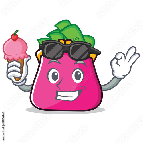 With ice cream purse character cartoon style