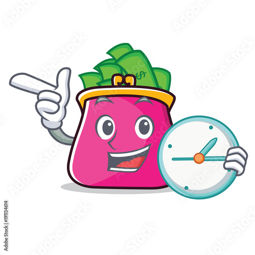 With clock purse character cartoon style