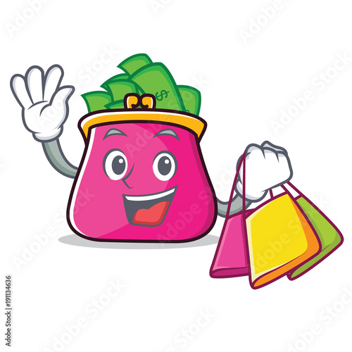 Shopping purse character cartoon style