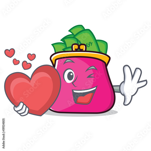 With heart purse character cartoon style