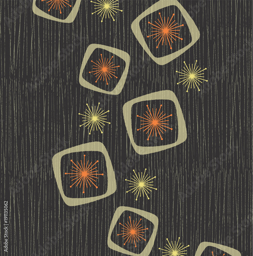 Vintage style background of atomic stars and boxes on a grunge line background. Inspired by mid-century modern design