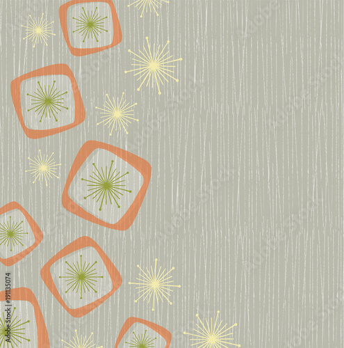 Vintage style background of atomic stars and boxes on a grunge line background. Inspired by mid-century modern design