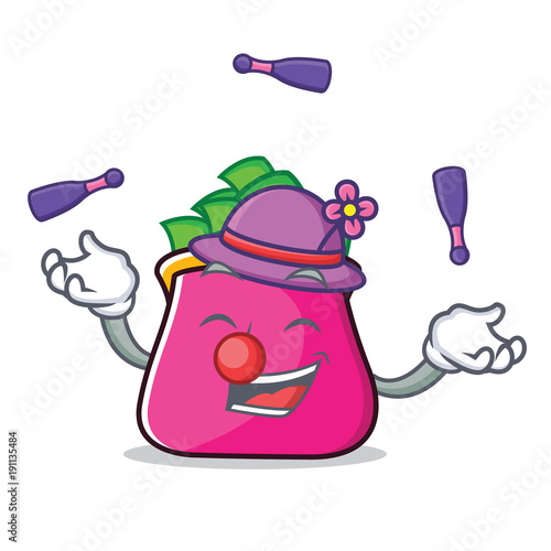 Juggling purse character cartoon style