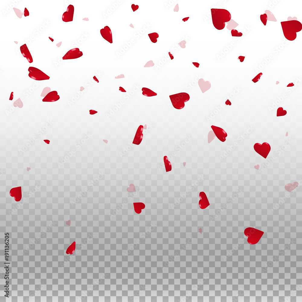 3d hearts valentine background. Top gradient on transparent grid light background. 3d hearts valentines day appealing design. Vector illustration.