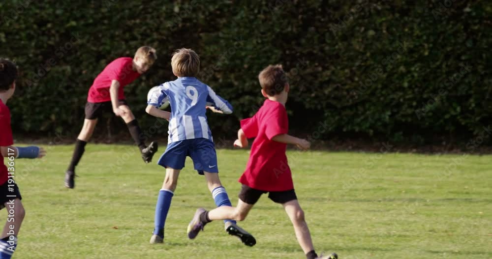 Children's soccer team on the field. Shot in slow motion on RED Epic. Children's soccer team on the field. Shot in slow motion on RED Epic.